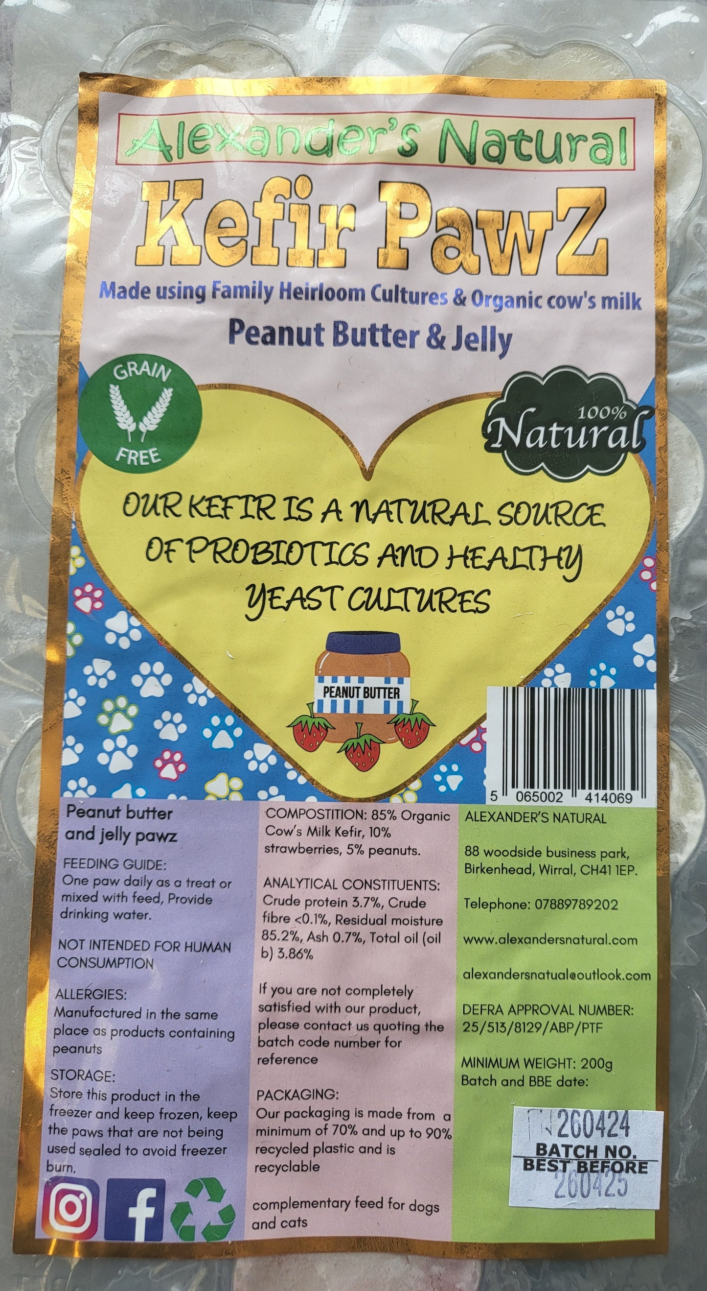 Alexander's Naturals Peanut Butter and Jelly Kefir Paws 7pk