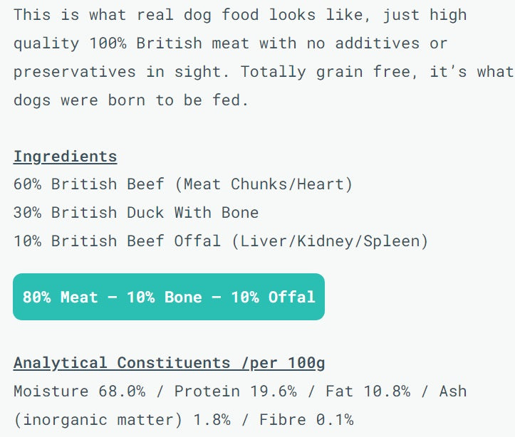 Naturaw Working Dog Duck & Beef 500gm