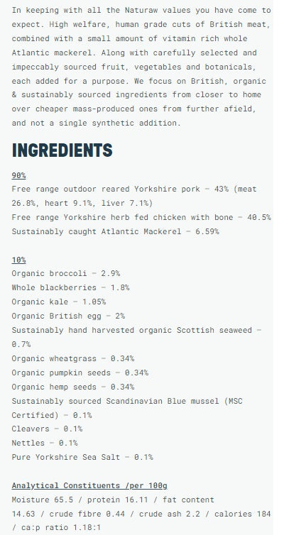 Naturaw Working Dog Forage Pork 500gm