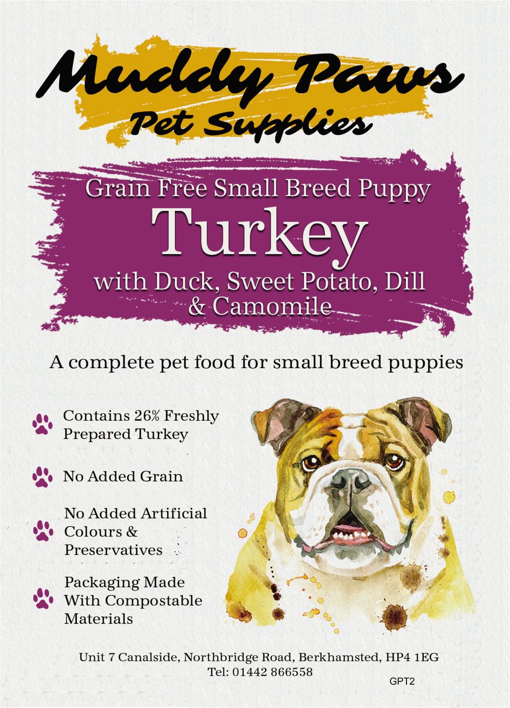 Muddy Paws Grain Free Turkey 2kg Small Breed Puppy