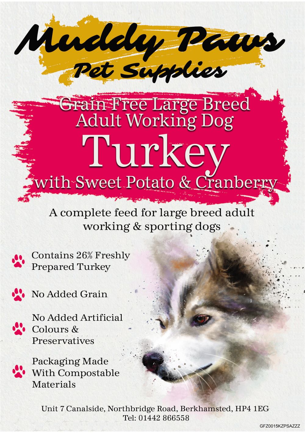 Muddy Paws Grain Free Adult Turkey Large Breed 15kg